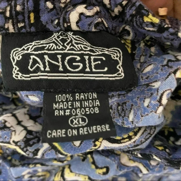 Angie XL blue white yellow boho print top with gold embellishments Y2K Hippie - Picture 5 of 5